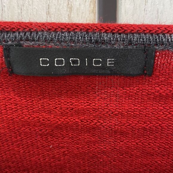 Codice 100% Merino Extra-fine Wool V-Neck Pullover In Red With Gray Trim - Picture 5 of 11